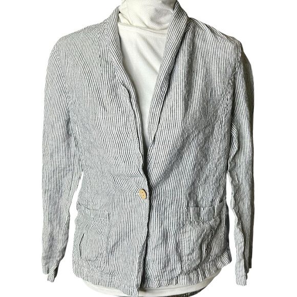 British Khaki Size large 100% Linen Pinstripe Lightweight Nautical Blazer - Picture 1 of 7